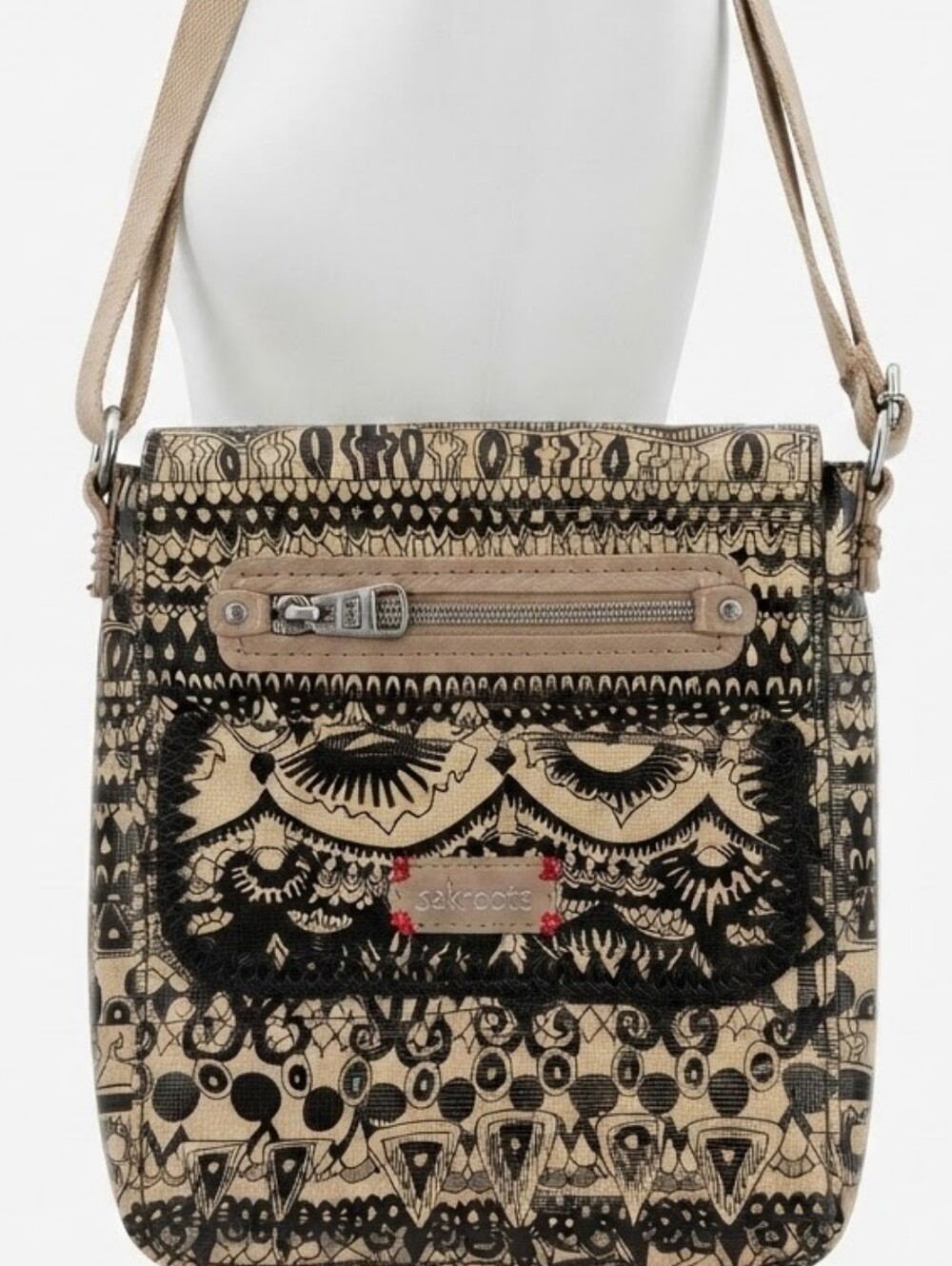 Sakroots Beige and Black Patterned Crossbody Bag